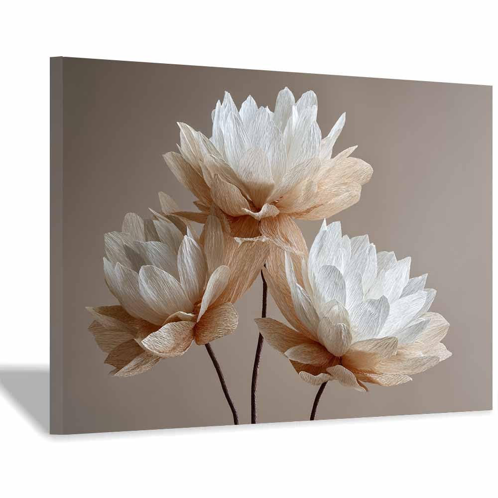 ZAMAEIU Forest Landscape Painting Paper-craft Lotusses Canvas Artwork posters & prints Suitable for Living Room Bathroom Bedroom Home Wall Decoration(white)-70x100cm Framed