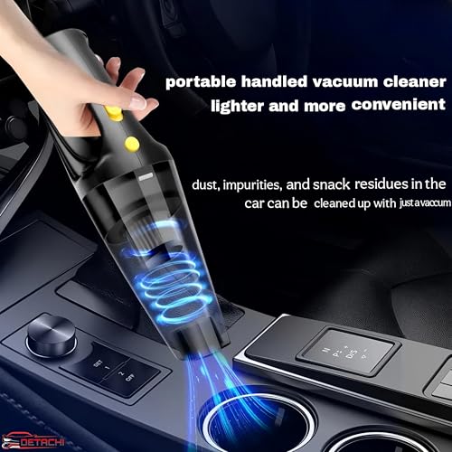 Image of DETACHI Car Vacuum Cleaner - Portable 2 in 1 Wet & Dry Cleaner for Car with High 6000PA Powerful Suction 12V DC for Deep Cleaning, HEPA Filter, Filter for Allergens, Cigarette Lighter Cord -Black