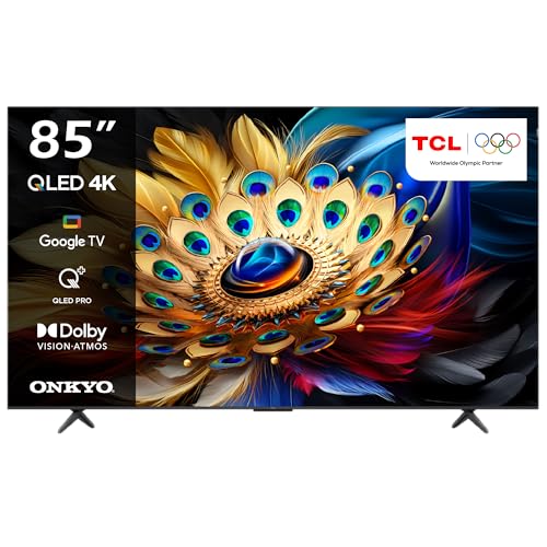 TCL 85 Inch 4K QLED Pro HDR 10+ Smart Google TV, Dolby Vision Atmos, 120Hz VRR+120Hz DLG, ONKYO 2.1ch, Slim & Uni-body Design 85C655- (2024 Model), Black