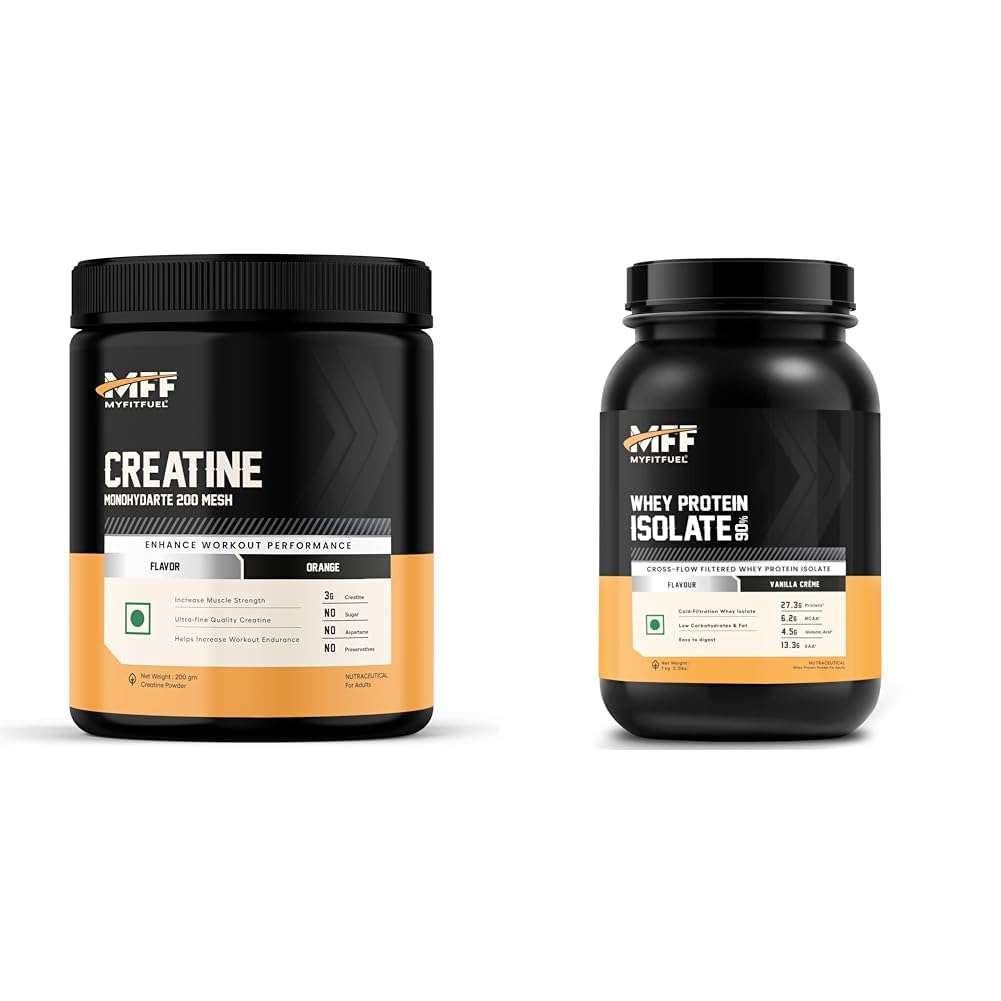 MyFitFuel Creatine Monohydrate 200 mesh (0.44 lbs) 200 gm Orange | MyFitFuel MFF Whey Protein 90 Isolate | 1 Kg, 30 Servings (Vanilla Creme) | Pure 100% Whey Isolate-image-41