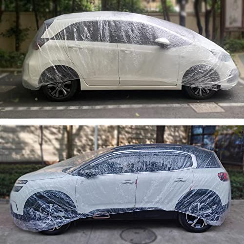 Image of LuliKa 3 Packs Disposable Car Cover Clear Plastic Car Cover Universal Rain Dust Garage Cover with Elastic Band Large (11.4 FT x 19.6FT)