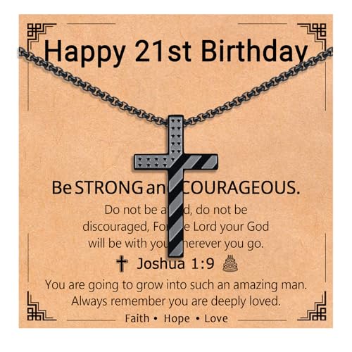 EPIRORA 21 Year Old Boy Birthday Gifts, Cool 21st Birthday Gifts Decorations for Boys, Black Cross Necklace Christian Jewelry for Teen Son Grandson Nephew Brother Friend, 22"+2" by EPIRORA - Used condition - US$12.63