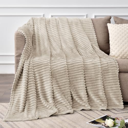 Image of BEDELITE Fleece Blanket Full Size - 3D Ribbed Jacquard Soft and Warm Decorative Fuzzy Blankets - Cozy, Fluffy, Plush Lightweight Throw Blankets for Couch, Bed, Sofa(Linen, 84x90 inches)