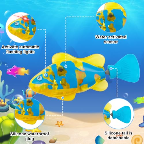WDKXCN 6 Stück Roboter Fisch, Elektronische Fisch mit Leuchtende, Robo Fische für Kinder, Schwimmender Fisch Badewanne Spielzeug Elektrisch, Fisch Spielzeug für Kinder Badewanne Robo Fish