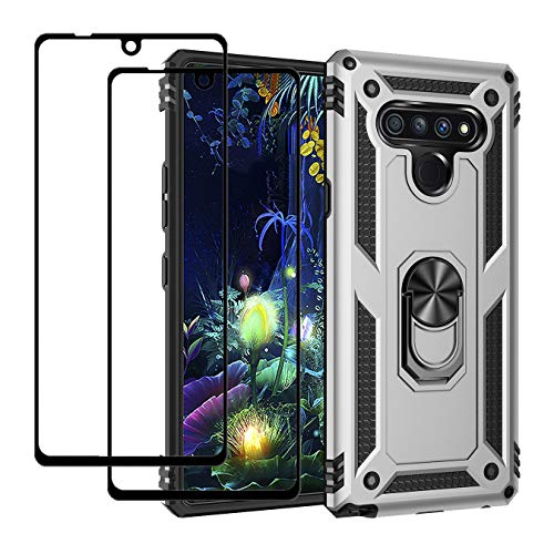 EasyLifeGo for LG Stylo 6 Kickstand Case with Screen Protector Tempered Glass [2 Pieces], Hybrid Heavy Duty Armor Dual Layer Anti-Scratch Case Cover, Silver