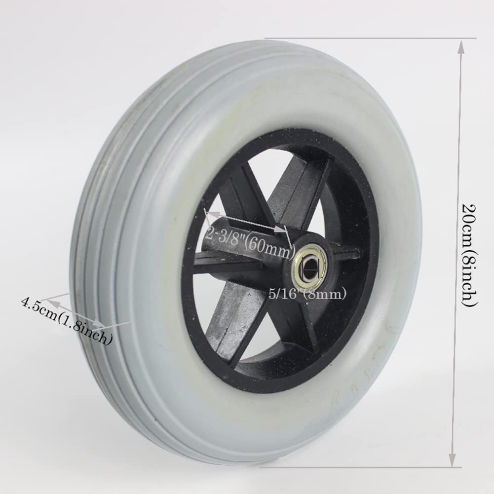 2 kawałki Przednie Koła Wózka Inwalidzkiego,8 cali Nienadmuchiwane Antypoślizgowe Gumowe Koła z Lożyskiem 5/16" (8 mm),do Wózkach Inwalidzkich Balkonikach Chodzikach