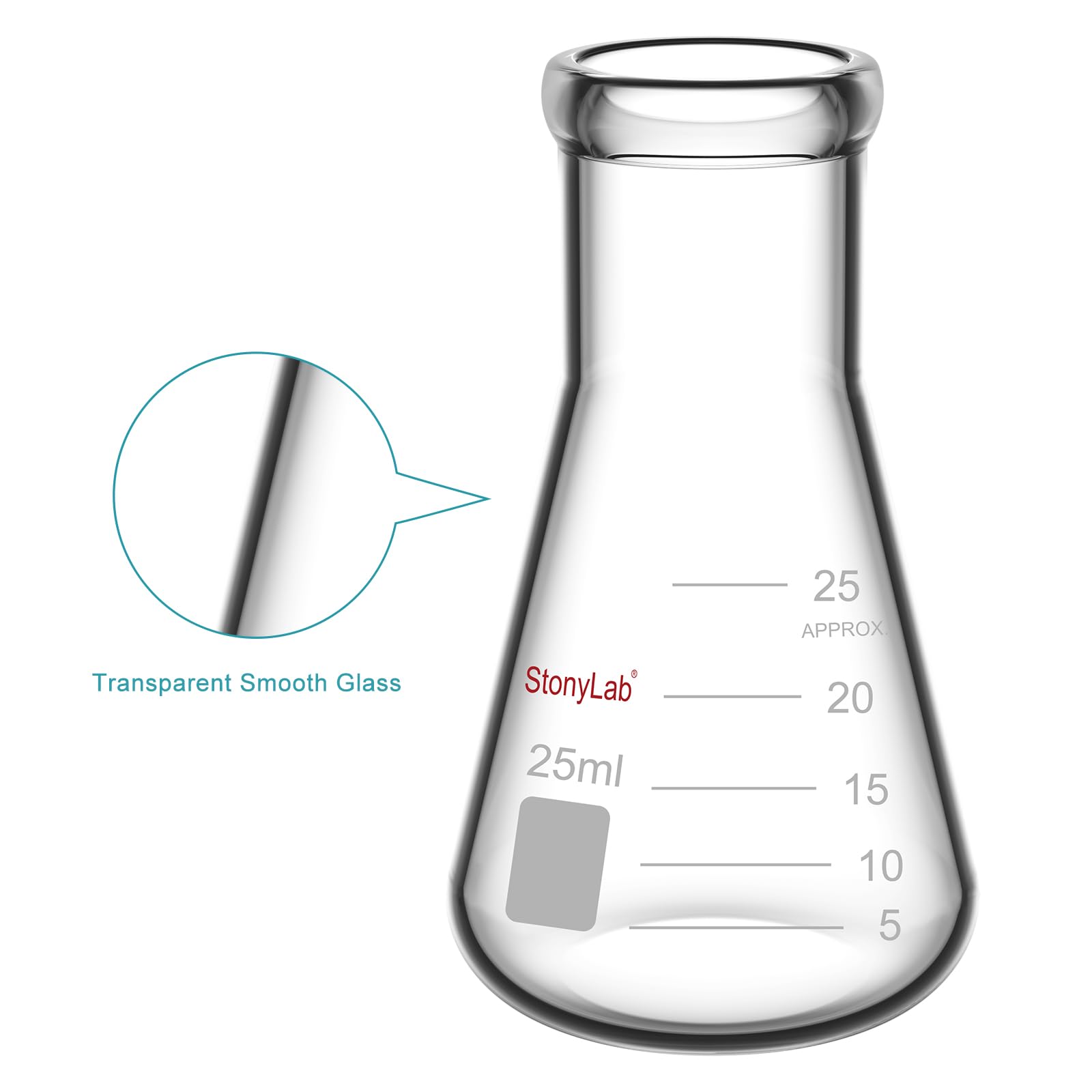 StonyLab 2 Pezzi Boccette di Erlenmeyer a Bocca Stretta 25ml con Bordo Resistente Narrow Mouth Erlenmeyer Flasks - 25ml