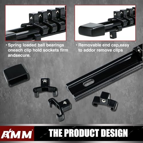 Image of AMM 6-Piece Socket Organizer,1 /4 inch Drive ABS Tools-Socket Holder,Heavy Duty Socket Racks,Premium Quality Socket Clip Rail Holder,The best tool trays in the garage