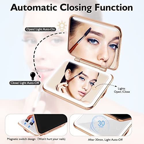 Omobolanle Travel Makeup Mirror, Desk Mirror With Light, 5X Magnifying Mirror With Auto-Off Lights And Stand, Rechargeable Portable Folding Led Vanity Mirror, Gift For Mother Black #TOP3