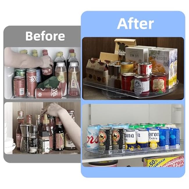 Lazy Susan Organizer Turntable Spinning Storage Tray, 360 Degree Clear Rectangle Rotating Organizer for Soda Cans, Kitchen Condiment Bottles, and Refrigerator Organization (1 Pack)