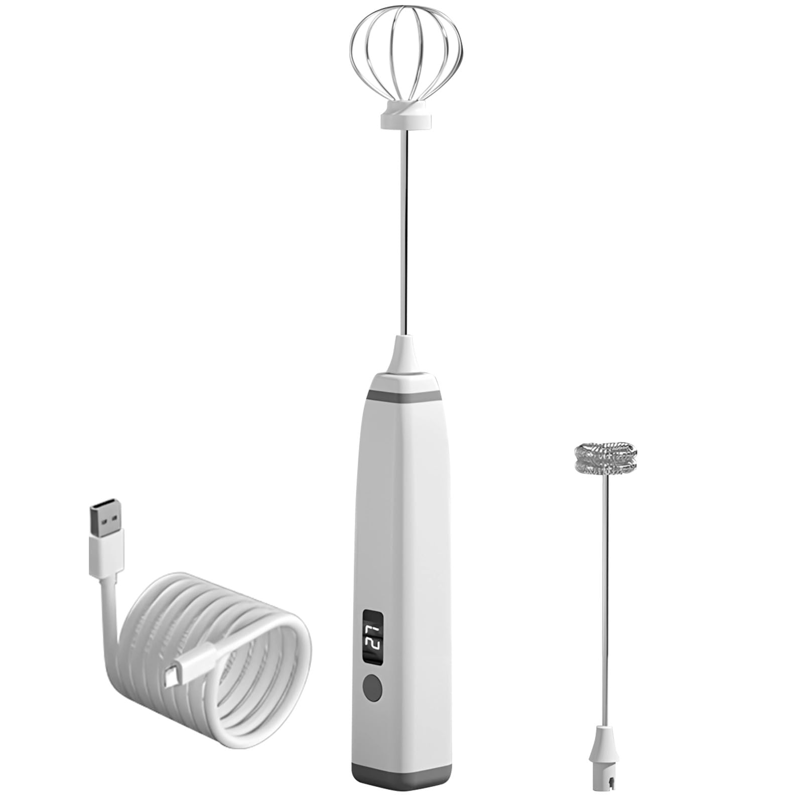 Montalatte portatile, senza fili, elettrico, per caffè e cottura, batteria integrata con display a LED, ricarica USB, include testa extra, design compatto nero