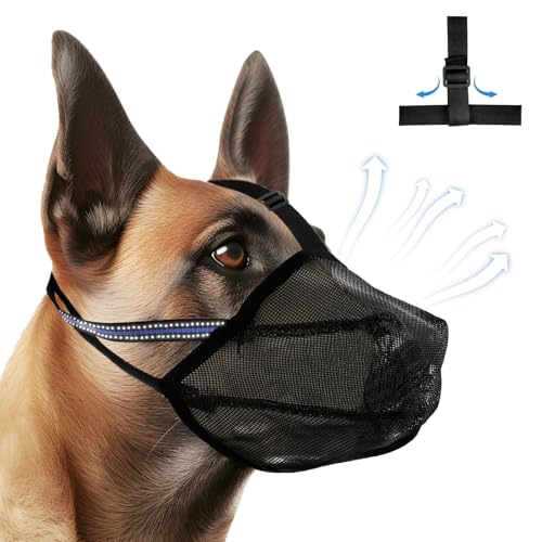 Maulkorb für Hunde Weicher Netzmaulkorb Atmungsaktiver Mesh Maulkorb Reflektierende für Große Hunde Verstellbarer Hundemaulkorb zum Verhindern Fressen Lecken Bellen Ermöglicht Hecheln und Trinken (XL)