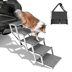 Dog car ramp upgraded 5 steps dog stairs for medium and large dogs portable folding pet ramp aluminum telescoping dog steps for cars trucks non slip lightweight car dog ladder  urban country home decor