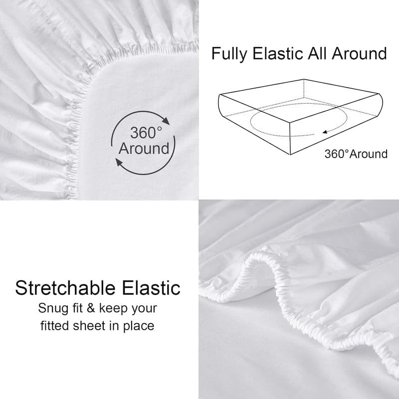 Image of 500TC 100% Egyptian Cotton Queen Size Fitted Bedsheet (60 x 78 inch) | All-Round Elastic | Fits Upto 12 inch Mattress | Pillowcover Not Included | White Striped Bedsheet Set