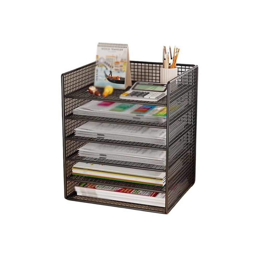 J9V4G6S3B5 Desktop File Rack Wiremesh 6 Tier Letter Tray Document Storage A4 Filing Paper Organiser Desk Tidy(Black)