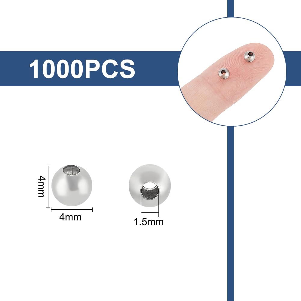UNICRAFTALE 1000pcs Round Spacer Beads 4mm Stainless Steel Loose Beads Rondelle Beads Metal Spacer Beads Hollow Round Beads Smooth Finding - Image 3