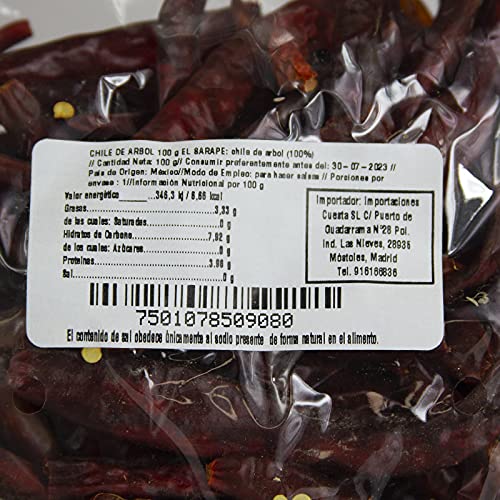 Chile de árbol deshidratado 100 g chile seco mexicano picante intenso para salsas