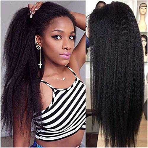 BLISSHAIR 13" X 4" Lace Frontal Yaki Wigs Perruque Bresilienne Bouclée Cheveux Human Hair Naturelle Lace Frontal Afro Wig Cap Kinkycurly Meches (14pouces) Cover