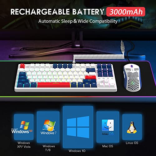Image of Wireless Gaming Keyboard and Custom Coiled USB C Cable,Triple Mode 2.4GHz /BT 5.0 /USB-C,TKL Hot Swappable Mechanical Keyboard Yellow Switches,Rechargeable 3000mAh for PC PS5 PS4 Xbox-2 in 1 Kit