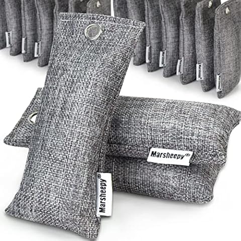 Marsheepy 24 Pack Activated Bamboo Charcoal Bags for Car Closet Shoe Home Basement Litter Box Cigarette Smoke Gym Bag (24 Packs×50g) Cover