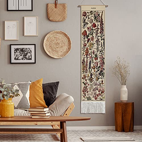 Tegeme TEGEME-VINTAGE FLOWER WALL-05 Vintage Tapestry 52 X 13 Inch, Long Tapestry Vertical Wall Hanging Reference Illustrative Botanical Tapestry Tassel Tapestry For Bedroom Living Room Home Decoration thumb #4