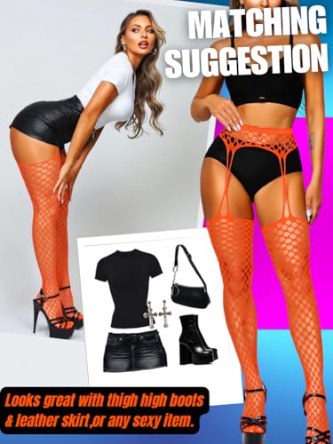 Image of EHSUYAB Women Sexy Fishnet Tights, Cutout Suspender Pantyhose Stockings Lingerie, Music Festival Rock Rave Outfits Party Club