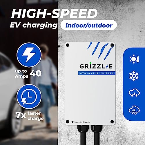 Image of Grizzl-E Classic Level 2 Electric Vehicle (EV) Charger up to 40 Amp, UL Certified Indoor /Outdoor Electric Car Fast Wall Charging Station, NEMA 14-50 Plug, 24 feet Premium Cable, Avalanche Edition