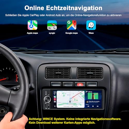 1 DIN Bluetooth Autoradio mit Bildschirm, Single DIN Auto Radio mit Wireless Apple CarPlay Android Auto Navi Rückfahrkamera FM Freisprecheinrichtung Lenkradsteuerung Mirror Link 6,9”Touch Display