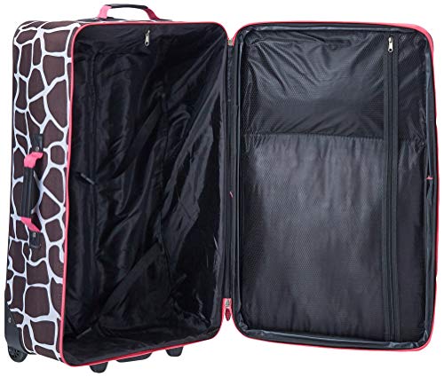 Image of Rockland Fashion Softside Upright Luggage Set, Telescoping Handles, Pink Giraffe, 4-Piece (14 /19 /24 /28)