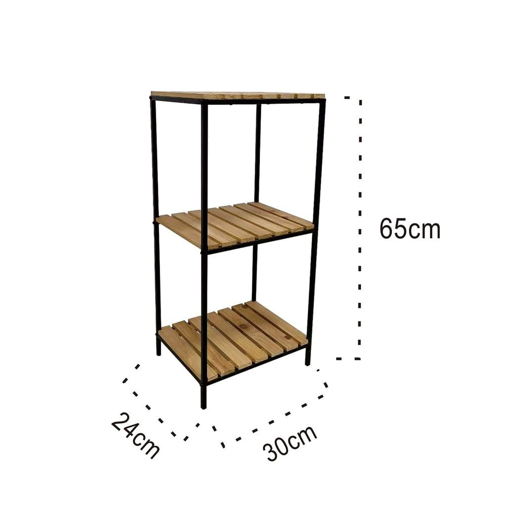 XZ-22162 Estante Organizador de Madera Natural con los Marcos Metal para Baño, Alacena, Lavandería, Multifunción 3 Niveles