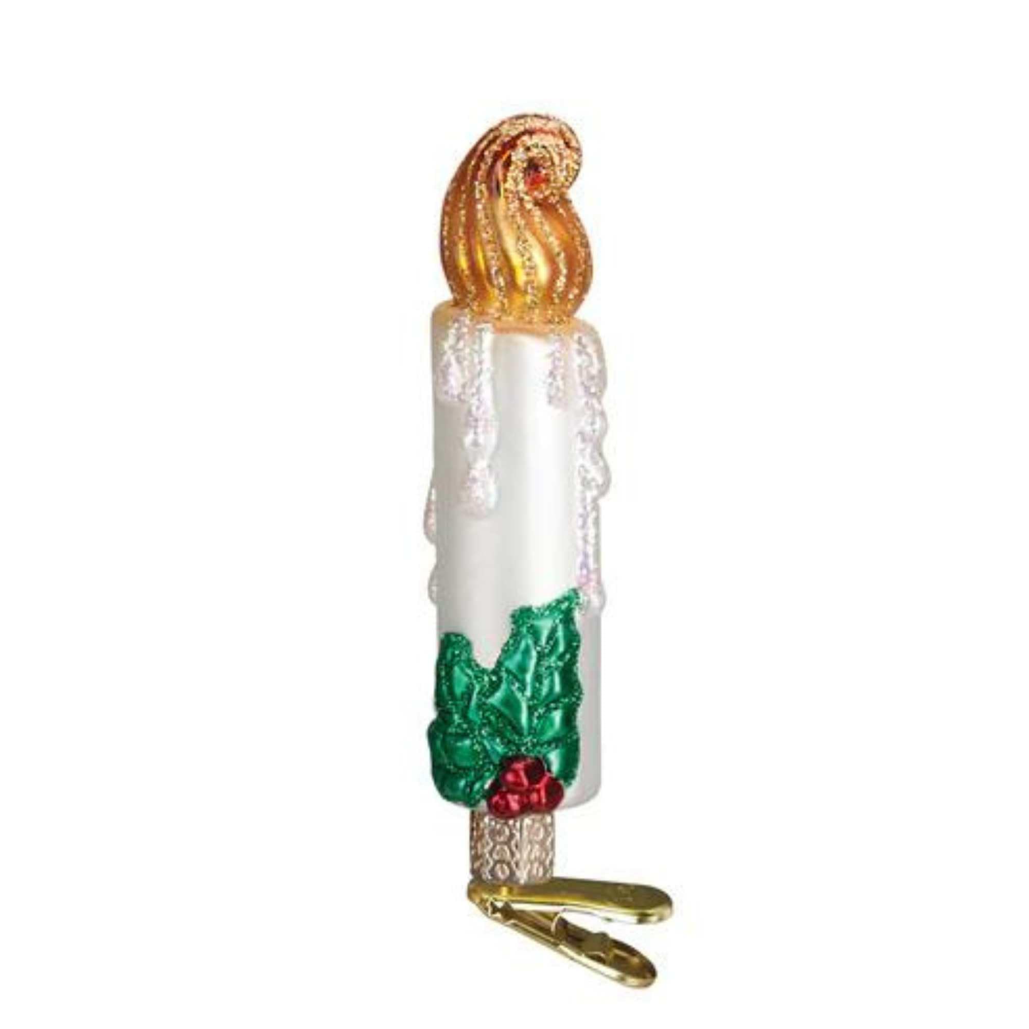 Clip-On Candle Glass Blown Ornament for Christmas Tree, Handcrafted Holiday Decoration, Bird Watcher Clip Collection