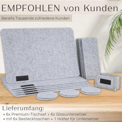 MAHEWA® 6er Set Premium Tischset Platzset aus Filz rutschfest Ab-waschbar und Waschmaschinenfest Eckige Platzdeckchen (Hellgrau… – Ansicht 2