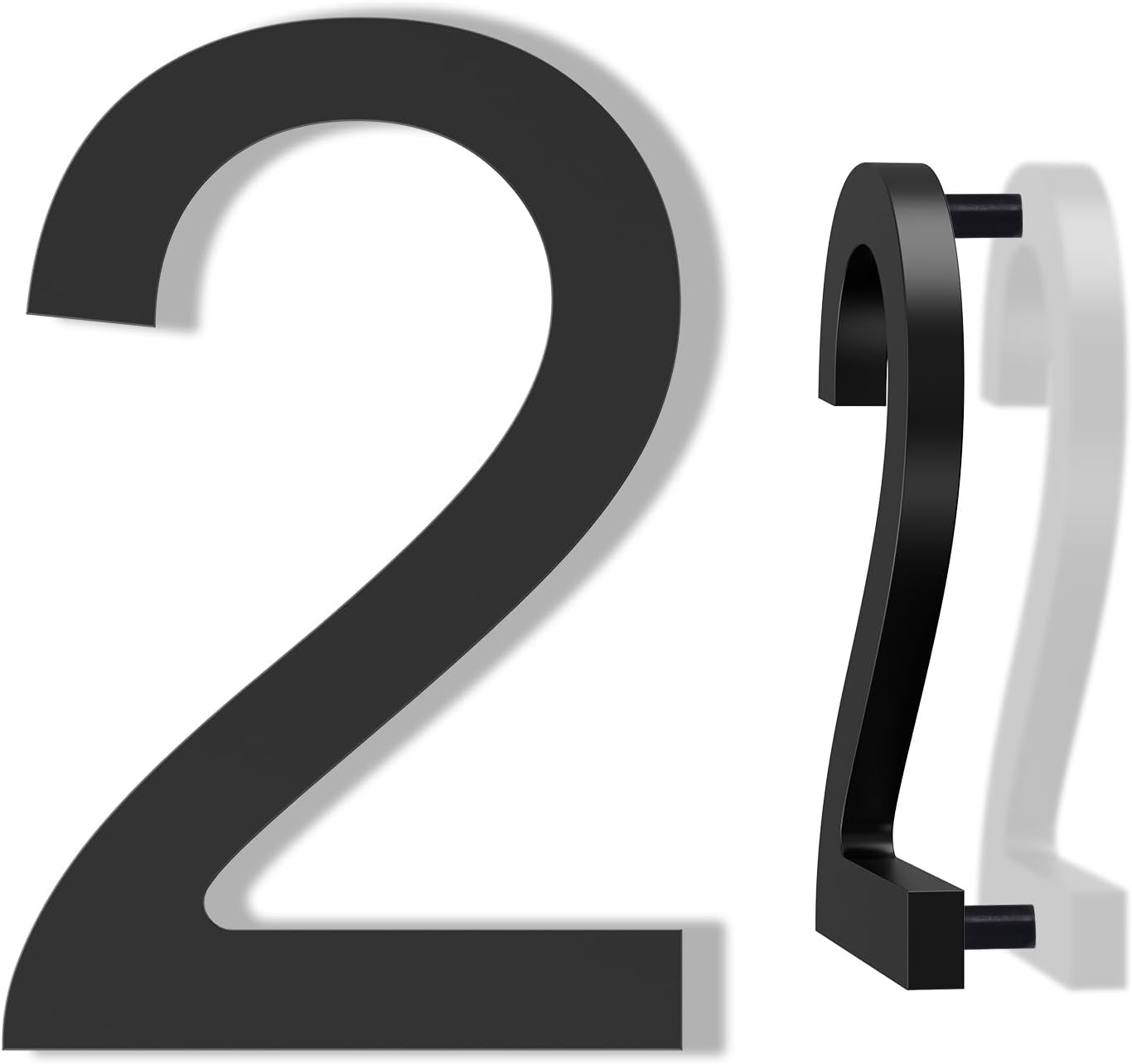 DEWEL House Numbers for Outside, 6 Inch Modern Floating Address Numbers for Farmhouse, Street, Front Door, Weatherproof, Easy to Install with Template (Black House Number 2)
