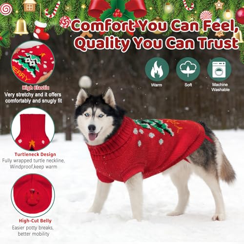 Image of Cozy Stretch Dog Turtleneck Sweater -Dog Christmas Sweater Pullover, Soft Warm Knit Dogs Sweaters for Boy & Girl Pets,Cold Weather Outfit for Small Medium Large Pups,Red Tree XS
