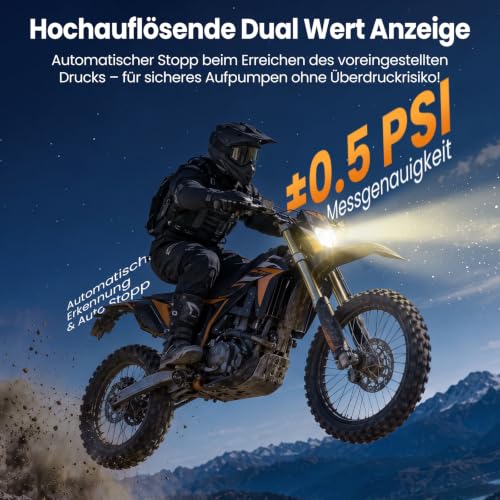 TowerTop Elektrische Fahrradpumpe, 12V DC 150PSI Doppelstrom Luftpumpe Elektrisch, 6000mAh Fahrradpumpe, 5X schneller Aufpumpvorgang… – Ansicht 5