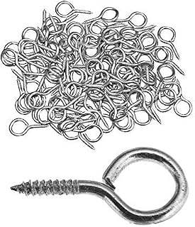 100x 9mm (3/8) Zinc-plated Eye Hook Screws  Round Circle-style Screw-in Metal Eye Hole Hooks Bolts for Hanging Small Items Pictures Mirrors on Walls