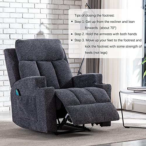 Anj Home Manual Massage Recliner Chairs With Heat For Living Room, Overstuffed Breathable Fabric Reclining Chair With Side Pockets And Cup Holders, Single Sofa Home Theater Seating, Dark Grey #TOP3