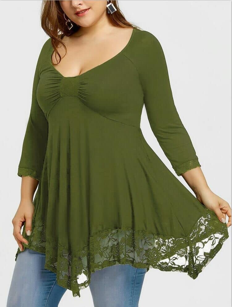 Qingyuan 2022 Summer Euro an and American Amazon Fat Women Plus Size Women's lace Stitching Large ne line Long-Sleeved Women's dr bla 5XL offers donot miss 4 Qingyuan 2022 Summer Euro an and American Amazon Fat Women Plus Size Women's lace Stitching Large ne line Long-Sleeved Women's dr bla 5XL offers donot miss