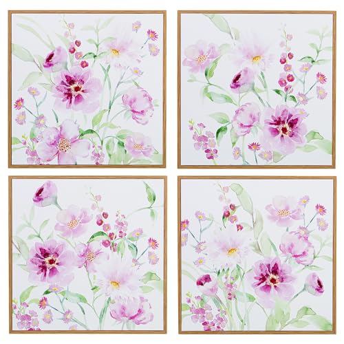 DRW Bild auf Leinwand mit Blumen und Holzrahmen in verschiedenen Farben, 30 x 30 x 2 cm