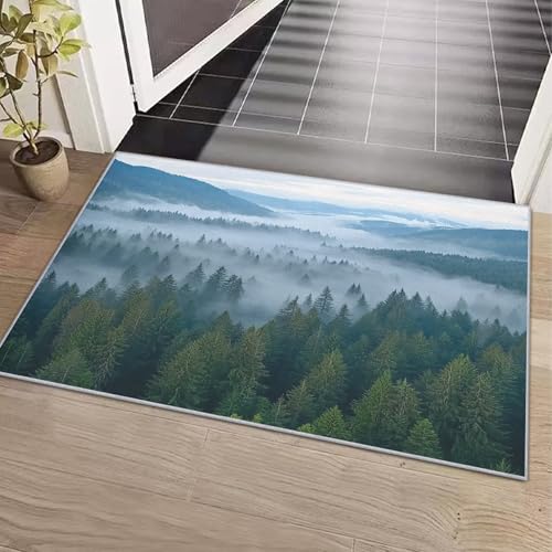 Tapis forêt brumeuse lavable en machine et antidérapant