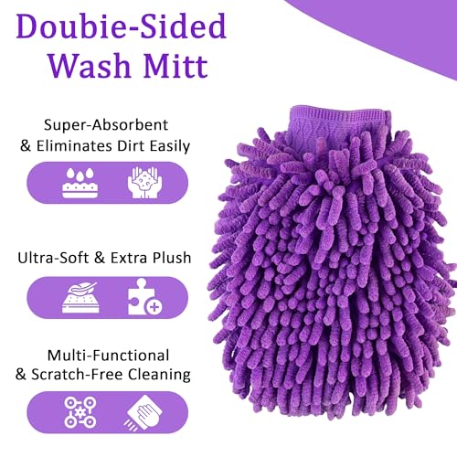 Image of Kuber Industries 2 Pcs Microfiber 100 GSM Double Sided Cleaning Gloves | Car Washing Gloves | Super Absorbent Wash Mitt for Bike, Auto, Cars Interior and Exterior | Purple