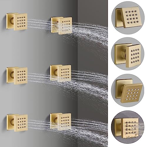 WHSHOWER Brushed Gold Shower System 12 Inch Top Shower Head with Body Jet and Handheld, Ceiling Mounted Bathroom Shower Faucet Set Temperature Display Shower System
