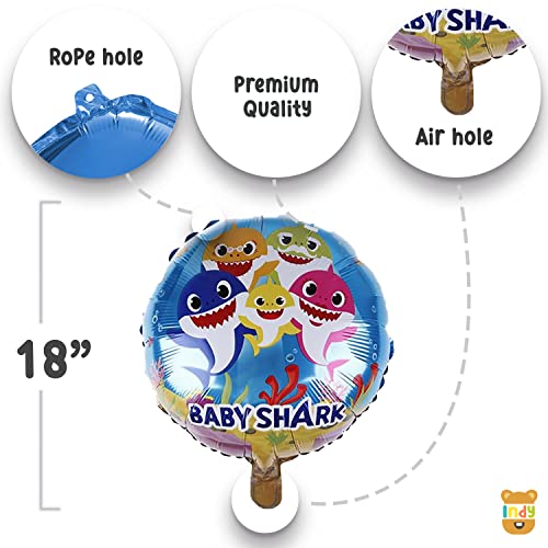 Image of ITAF Set of 35 Pcs Baby Shark Cartoon Theme Birthday / Baby Welcome / Baby 1st First Birthday Foil Balloons Decoration Kit For Girls , Boys, Kids - 1 Blue Shark Foil Balloon ,2 Blue Star Foil Balloons , 2 Printed Fish Faces Round Foil Balloons ,10 White, 10 Rosegold & 10 Silver Metallic Balloons