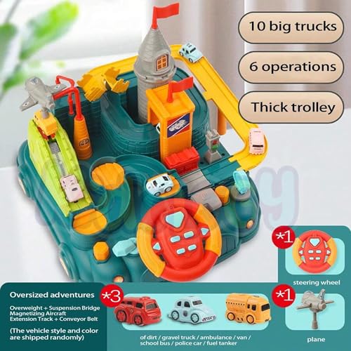 Image of Kidology Race Track Car Adventure Toy - Educational Playset for Kids Ages 3-7 | Montessori Puzzle Track, City Rescue Highways, Perfect Birthday & Christmas Gift,Multicolor