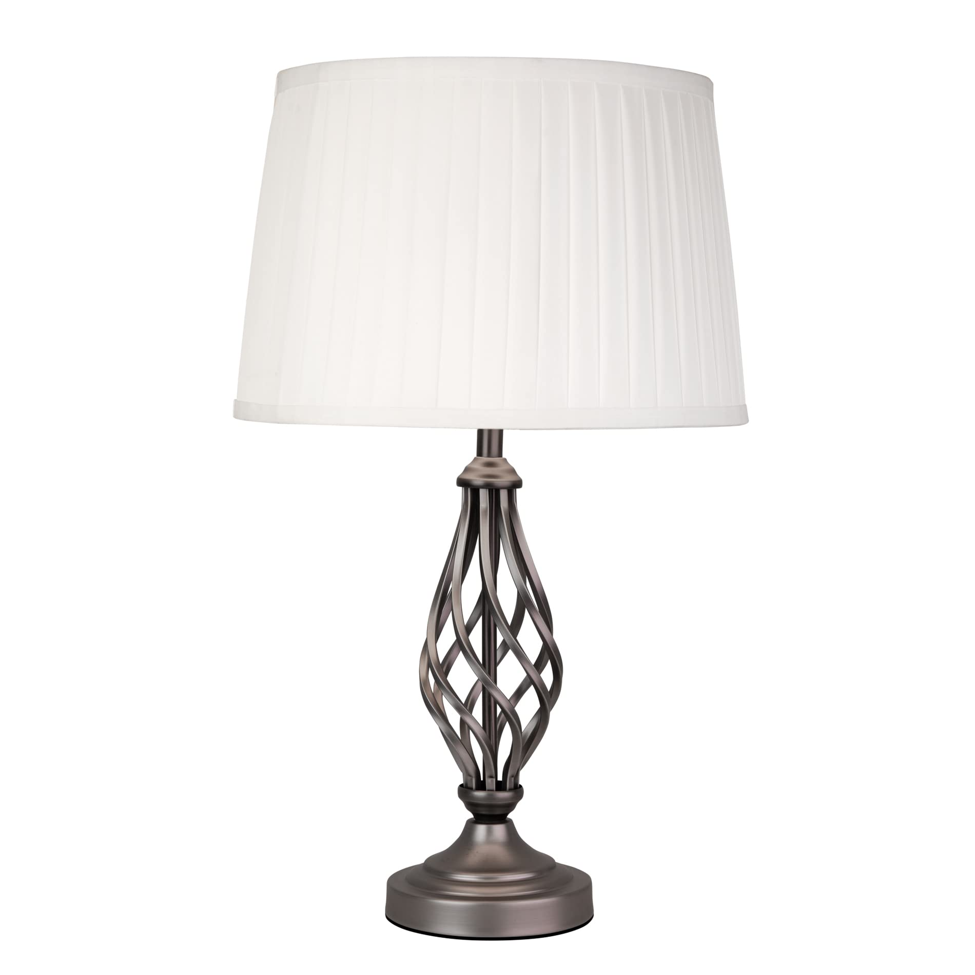 Lighting Supermarket Ivory Queenswood Traditional Barley Twist Table Lamp With Pleated Shade - Pewter Grey