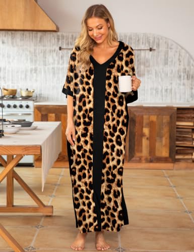 Image of Bloggerlove Caftan Nightgown for Women Cotton House Dress with Pockets