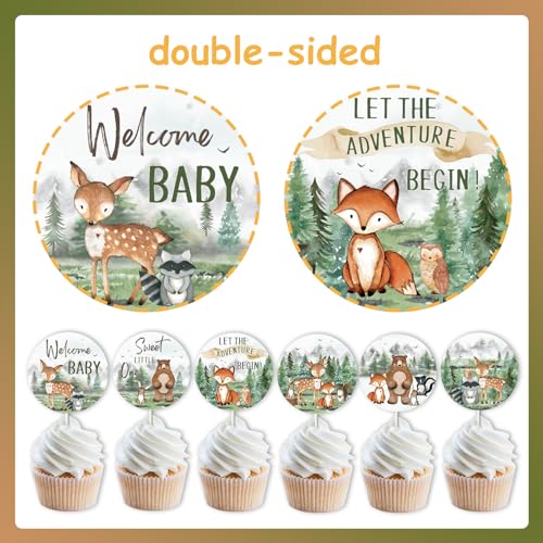 Funmemoir F-PA-10923 Woodland Adventure Baby Shower Decorations 24Pcs Let The Adventure Begin Baby Shower Cupcake Toppers thumb #4