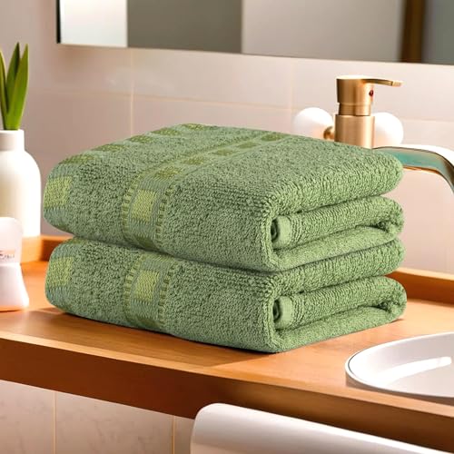 Image of Kuber Industries Pack of 2 Cotton Hand /Face Towels For Men & Women | Easily Washable | Workout Gym Napkins For Men | Pocket Towel - Green