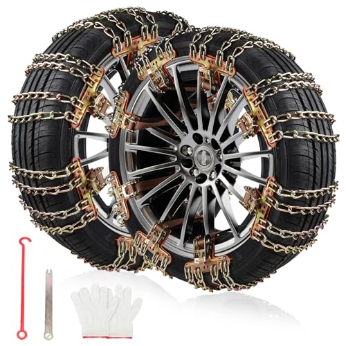DBREAKS Cadenas Coche Nieve Universales, 8 Piezas Cadenas de Nieve para Coche, 215-285MM Cadenas Antideslizantes Rueda de Neumático, Cadenas De Seguridad Universales Para Automóviles(Amarillo)