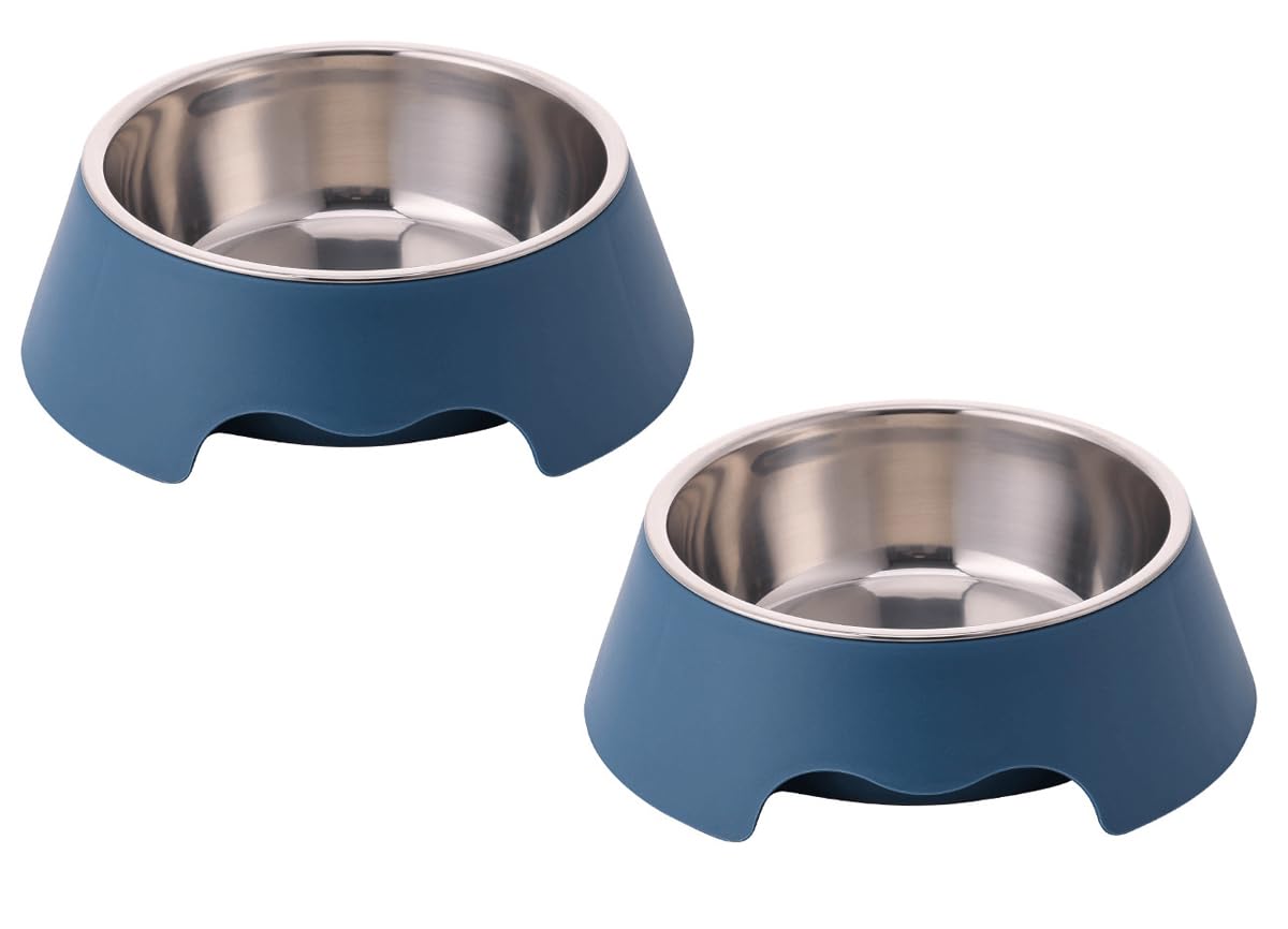 Dog Bowls, Stainless Steel Cat Dog Water Food Bowl,Puppy Feeding Bowl,Removable & Non-Skid and Non-Spill Small Dogs and Cat Feeder Bowls 2pcs/set (Dark Blue, S)
